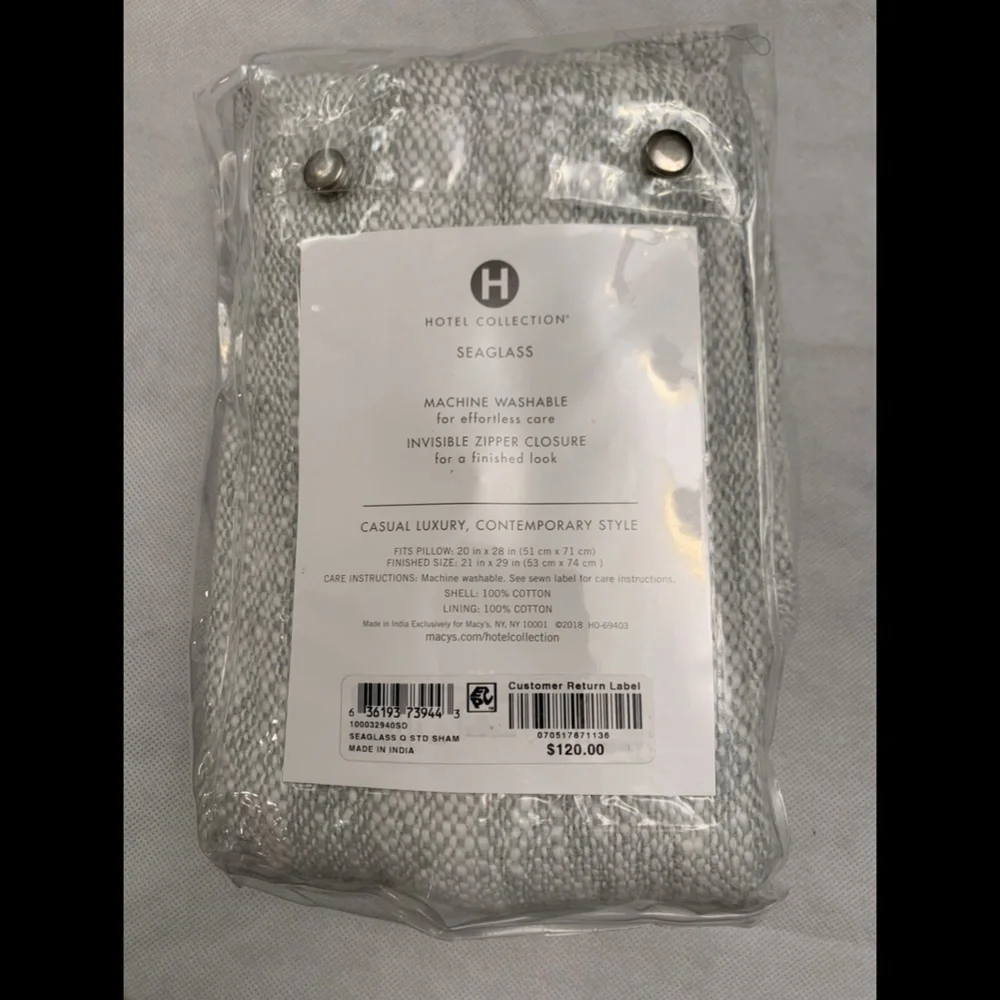 NIB Hotel‎ Collection Seaglass Cotton Quilted (1) Standard Sham Pillow